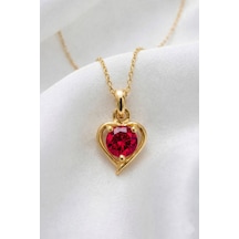 Çekirdekjewelry 925 Ayar Gümüş Altın Kaplama Kalp Modeli Kolye Sarı Garnet