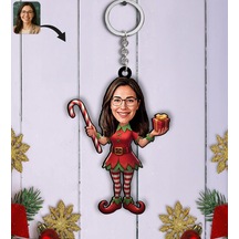 Bk Gift Kişiye Özel Kadın Yılbaşı Karikatürlü Ahşap Anahtarlık -1, Yeni Yıl Hediyesi, Yılbaşı Hediyesi Kobitmeyencom35819 Bk Gift