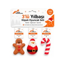 3 Lü Köpek Oyuncak Seti Noel Baba Zencefil Adam Şeker Kamışı