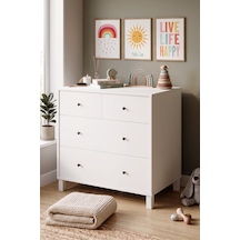 Robin Home Lena Geniş Şifonyer 4 Çekmeceli Ahşap Ayaklı Bebek Ve Çocuk Odası Beyaz