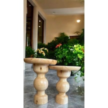 Modern Masif Ahşap Yan Sehpa 2 Li Naturel Renk Doğal Zigon Sehpa Takımı - Wooden Side Table Naturel