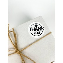 Thank You Siyah Yazı Kalpli Çerçeveli Yuvarlak 5 Cm Yapışkanlı Etiket 100 Adet