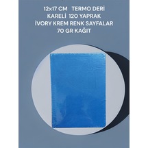 12x17 Cm Termo Deri Kareli 120 Yaprak İvory Krem Renk Sayfalar 70 Gr Kağıt Mavi