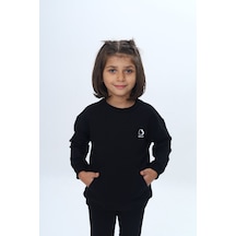 Toontoy Kız Çocuk Mini Kalp Baskılı Sweatshirt Siyah