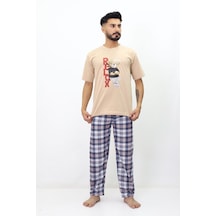 Relax Penye Kısa Kol Erkek Pijama Takımı - Krem