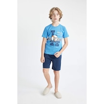 Defacto Erkek Çocuk Baskılı Kısa Kollu Şortlu Pijama Takımı C7911a824smbe277 Mavi
