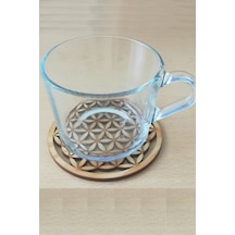 Ahşap Bardak Altlığı 6'lı Set Yaşam Çiçeği Bardak Altlığı Bej