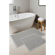 Naturel Pamuklu Kilim Yıkanabilir Banyo Paspası Halısı 2'li Klozet Takımı 60x100-50x60cm Gri Çok Renkli