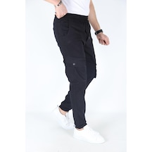Myrab Denim Erkek Siyah Kargo Cepli Paça Bel Lastikli Likralı Kargo Cep Pantolon