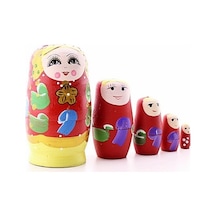 Ahşap Tombul Iç Içe Matruşka Bebek Kırmızı Set 5Li Büyük Boy (554283628)