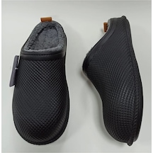 Gezer Kışlık Islak Zemin Erkek Terlik Önü Kapalı Tüylü Siyah Siyah