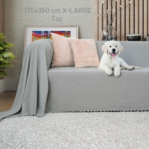 Kaymaz Koltuk Örtüsü Çift Taraflı Mikrofiber Şönil 175x350 Cm Xl- Taş Kedi Köpek Ve Çocuk Dostu Taş