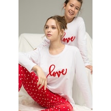 Siyah İnci Pamuklu Bisiklet Yaka Örme Pijama Takım25241148 Beyaz