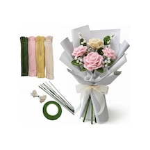 100 Adet Pastel Tonlarda Şönil Buket Çiçek Yapım Seti Kiti + Çiçek Bandı , Çiçek Teli , Tomurcuk Set
