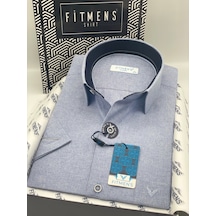 Klasik Kısa Kol Keten Cotton Hediye Kutulu Erkek Gömlek Fs-003624 - Lacivert-3357