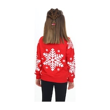 Toontoy Kız Çocuk Relax Fit Bisiklet Yaka Düşük Omuz Baskılı Sweatshirt - 2 İplik Kırmızı