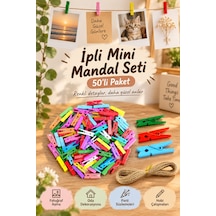 İpli Mini Mandal Seti - 50 Li Paket - Karışık Renkli Set Çok Renkli