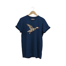 Avcılık Ördek Avı Baskılı Kamuflaj Desenli Ördek Tasarımlı %100 Pamuk Regular Fit Lacivert T-shirt Lacivert