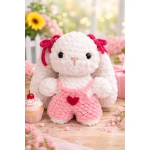 Amigurumi Kadife Örgü Küçük Boy Oyuncak Tavşan Beyaz Boy 8 CM En 6 CM Kulak 5 CM