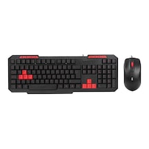 Usb Kablolu Klavye - Mouse Set Kırmızı Tuşlu Q Klavye 1600dpı Mouse 5468 84269248