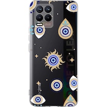 Realme 8 İle Uyumlu 1mm Slim Fit Nazar Boncuğu 5 Baskılı Şeffaf Kılıf