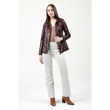Dericlub Yb2139 Gerçek Deri Kadın Mont Bordo Bordo