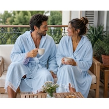 Aquatolıa Muslin Düz Desen Plaj, Sauna, Spa, Banyo Amaçlı Bornoz. Mavi
