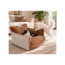 Peluş Fiyonklu Kedi Ve Köpek Koltuğu Tamamen Fermuarlı Çıkarılabilir İç Minder Boncuk Elyaf Kaydırmaz Taban Kedi Ve Köpek Yatağı Kahve Peluş Beyaz - 939595052
