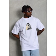 Modi Erkek Baskılı T-shirt Kısa Kol Bisiklet Yaka Regular Fit Rahat Kalıp Günlük Tişört - Beyaz - Mymg185495