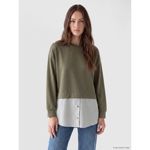 Lcw Modest Yeşil Soft Touch Çizgili Kadın Sweatshirt Tunik