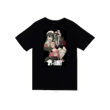 Spy Family Anime Baskılı Unisex %100 Pamuk Siyah T-shirt SIYAH