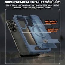 Galaxy S26 Ultra İçin Kılıf Yatay Stantlı Manyetik S26 Ultra Koruyucu Darbeye Dayanıklı Arkası Sert Ve Yarı Saydam S26 Ultra Kılıf Mavi 50 x 22