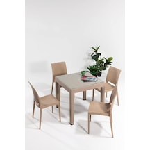 Rattan Small Camlı Cappucino Masa Takımı Bahçe&balkon 1 Camlı Masa + 4 Sandalye Diğer