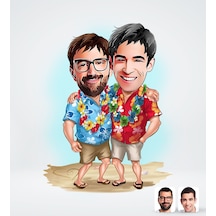 Bk Gift Kişiye Özel Tatilci Kankalar Karikatürlü Sosyal Medya Dijital Profil Fotoğrafı - Model 1