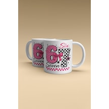 67 Yazılı Pembe Leopar Ve Fiyonklu Kupa - Popüler Preppy Aesthetic Bardak Beyaz