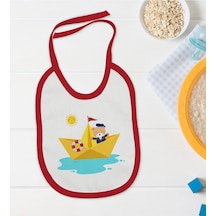 BK Kids Sevimli Kaptan Tasarımlı Kırmızı Bebek Mama Önlüğü-1 Kırmızı