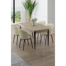 Canisa Asfel Serisi Mdf 77x130 Traverten Yandan Açılabilir Mutfak Masası Takımı 4 Krem Sandalye Traverten Masa Krem Sandalye
