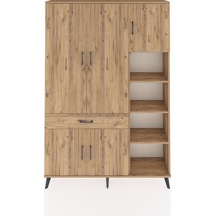 Arges Dolap 10 Raflı Tek Çekmeceli 5 Kapaklı 132x30x195 Çam-çam/çam Atlas Çam/atlas Çam