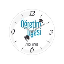 Kişiye Özel Öğretim Üyesi Çap 30 Bombeli Gerçek Cam Duvar Saati Siyah