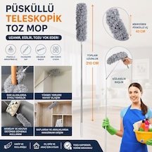 Mikrofiber Püsküllü Manyetik Anti-statik Toz Alma Mopu 210 Cm Teleskopik Uzayabilen Saplı Bükülebilir Başlıklı 40 Cm Püs
