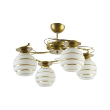 Goldina Modern Plofonyer Gold Kasa Simli Camlı Dörtlü Avize Diğer