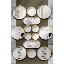 14 Parça 6 Kişilik Axial  Stackable Kahvaltı Takımı -  Lüx Kahvaltılık Sunum Seti Tabağı Beyaz - Siyah