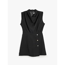 Koton Krep Kumaş Drape Detaylı Degaje Yaka Kolsuz Mini Elbise Siyah 5wak80110uw Siyah