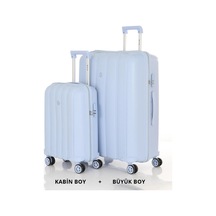 Mçs Bavul Büyük Ve Kabin 2li Set Kırılmaz Silikon Valiz V305 Bebemavi Bebe Mavisi