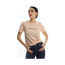 Kadın Minimal Project Basklı Tişört Bej