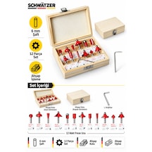 Schwatzer Alman 12 Parça 6 Mm Ahşap Freze Uç Seti Oyma Kanal Açma Kenar Şekillendirme Kutulu Takım