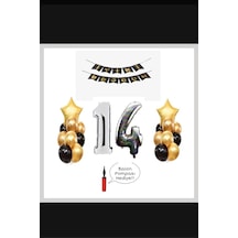 14 Yaş - Gümüş Silver Folyo Balon Parti Seti + Balon Pompası Hedi