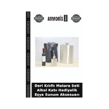 Deri Kılıflı Matara Seti Alkol Kabı Hediyelik Eşya Sunum Aksesuarı Çok Renkli