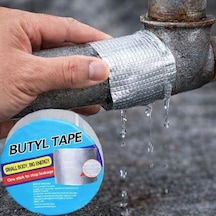 Butyl Tape Su Geçirmez Yalıtım Bandı Güçlü Yapışkanlı Alüminyum Kaplı Çatı Oluk Boru Tamir Bandı Sızdırmazlık Bandı Çatlak Kapama İzolasyon Su Kaçak Önleyici En 10cm Gri - 5 Metre