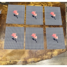 6 Lı Leke Turmaz Çiçekli Ekose Çatal Bıçak Sunum Peçete Kahve Sunum 18x16 Cm Lacivert